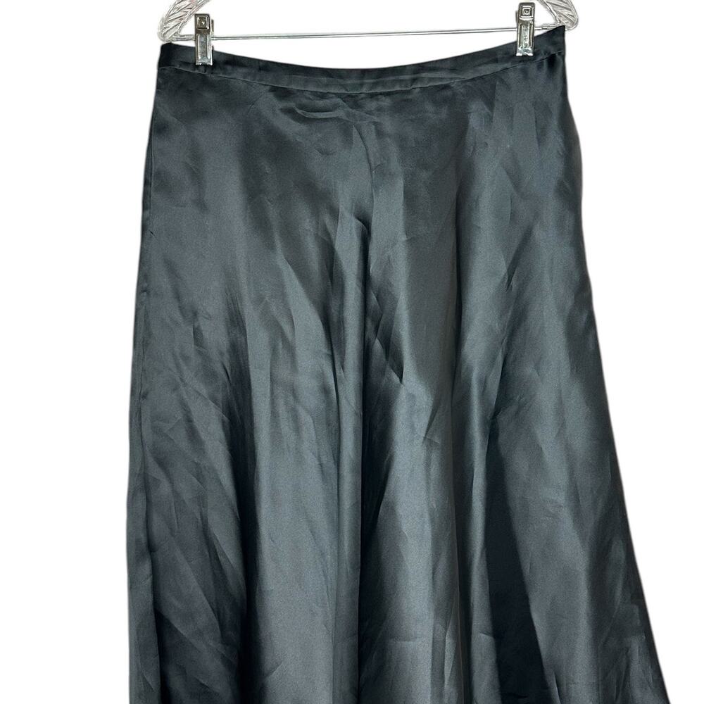 St. John Evening Black 100% Silk Midi Flowy Lined Skirt Side Zipper Size 12 - Picture 8 of 12